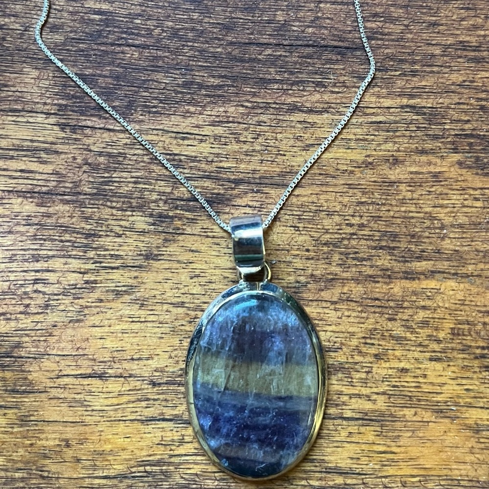 Genuine Flourite necklace. .925 sterling silver. 20 inch chain